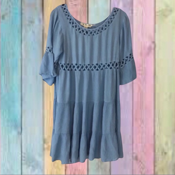 Simply Noelle Dresses & Skirts - Simply Noelle Blue Cut Out Lined Tiered Babydoll Dress